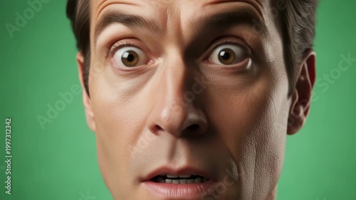 Man with wide eyes showing surprise or shock.