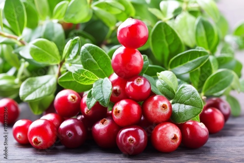 Cranberries and Leaves Arranged on a White Surface in a Simple Display