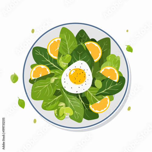 Spinatsalat mit Ei und Senf-Vinaigrette elegant angerichtet