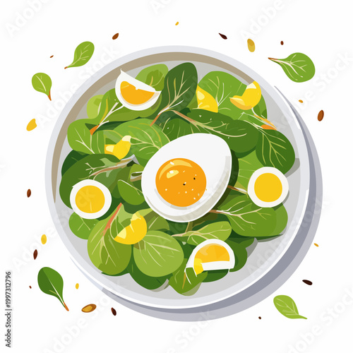 Spinatsalat mit Ei und Senf-Vinaigrette elegant angerichtet