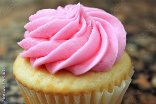 Cupcake With Pink Frosting on a Countertop During Daylight Hours