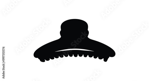 A striking black silhouette of a hat possibly a bonnet with detailed form silhouette