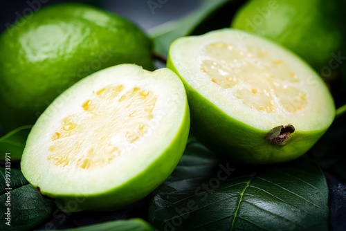 Fresh Guava Fruit on Wooden Surface With Green Background During Daytime