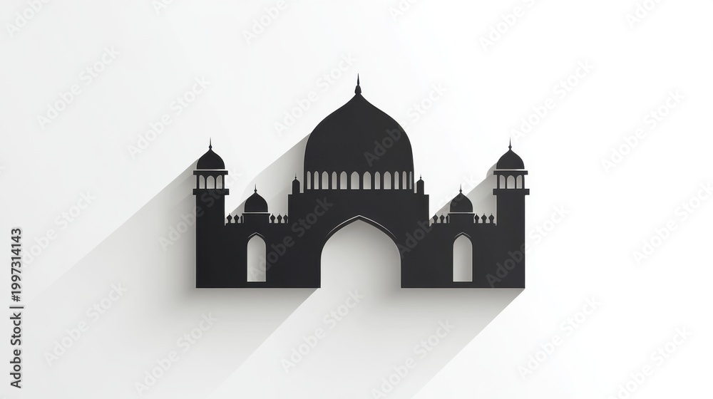 Fototapeta premium Simple Mosque Silhouette Icon on White Background