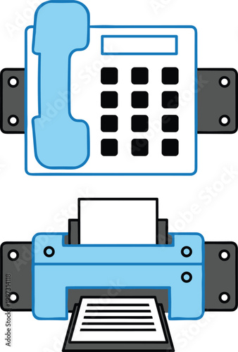 Office Equipment Icon Vector Illustration with Telephone and Printer Devices for Workplace Communication Technology and Business Machine Design Elements