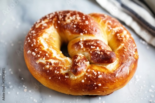 Freshly Baked Pretzel With Salt on a Marble Surface During the Afternoon