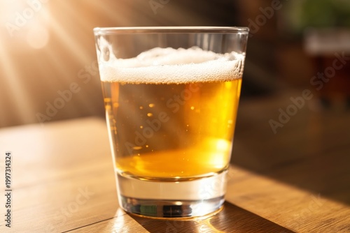 Cold Drink Sits on Wooden Table in Bright Light From Window During Afternoon ...