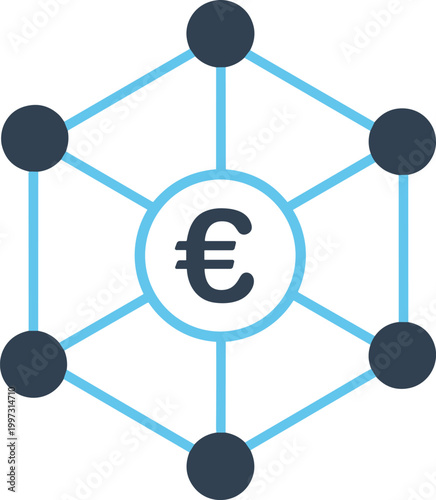 Euro Cryptocurrency Network Icon Vector Illustration with Blockchain Nodes and Digital Finance Connection Symbol for Financial Technology and Decentralized Systems