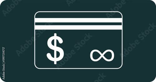 Credit Card Icon Vector Illustration with Dollar Symbol and Infinite Limit Sign for Digital Payment Banking Finance and Financial Technology Design