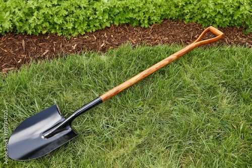 Gardener Digs in Soil With Shovel in Backyard Garden During Sunny Day