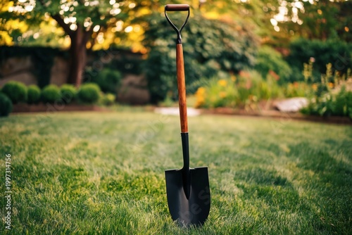 Gardener Using a Shovel to Work on Soil in a Flower Bed During Afternoon