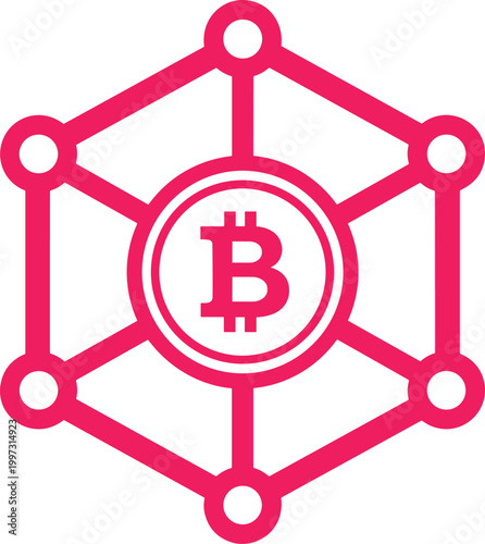 Bitcoin Network Icon Vector Illustration with Blockchain Nodes and Cryptocurrency Symbol for Digital Finance Technology and Decentralized System Design