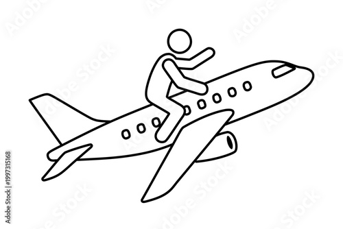 飛行機に乗る人物のラインアイコン