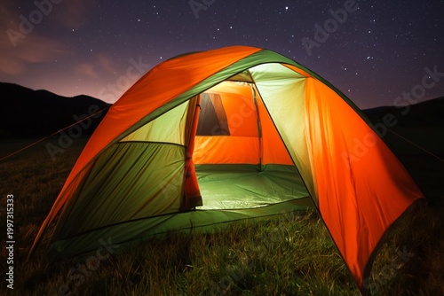 Camping Tent Under a Night Sky With Stars in a Natural Setting