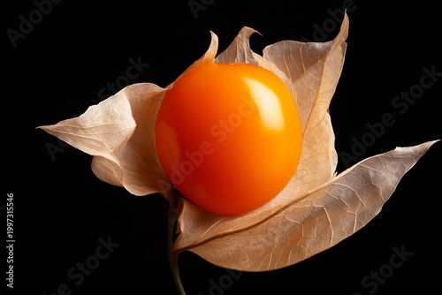 Colorful Fruit Sits on a Dry Leaf Against a Black Background in a Still Life ...