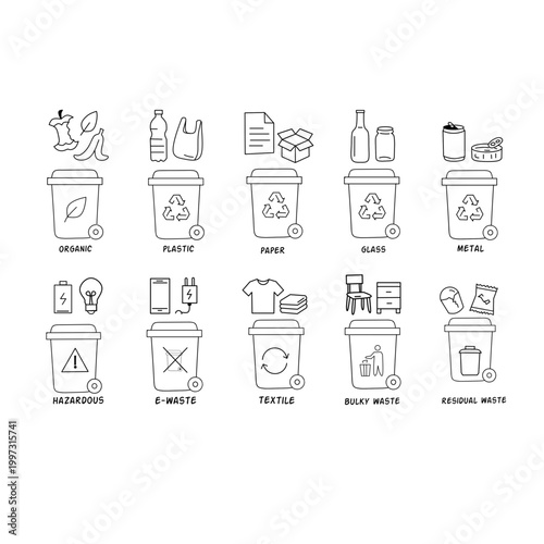 Waste Sorting Bins with Recyclable Materials