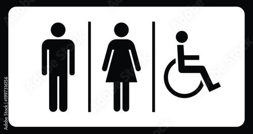 Restroom Sign Icon with Male, Female, and Wheelchair Accessible Symbols for Public Facilities, Toilets, and Universal Accessibility Design