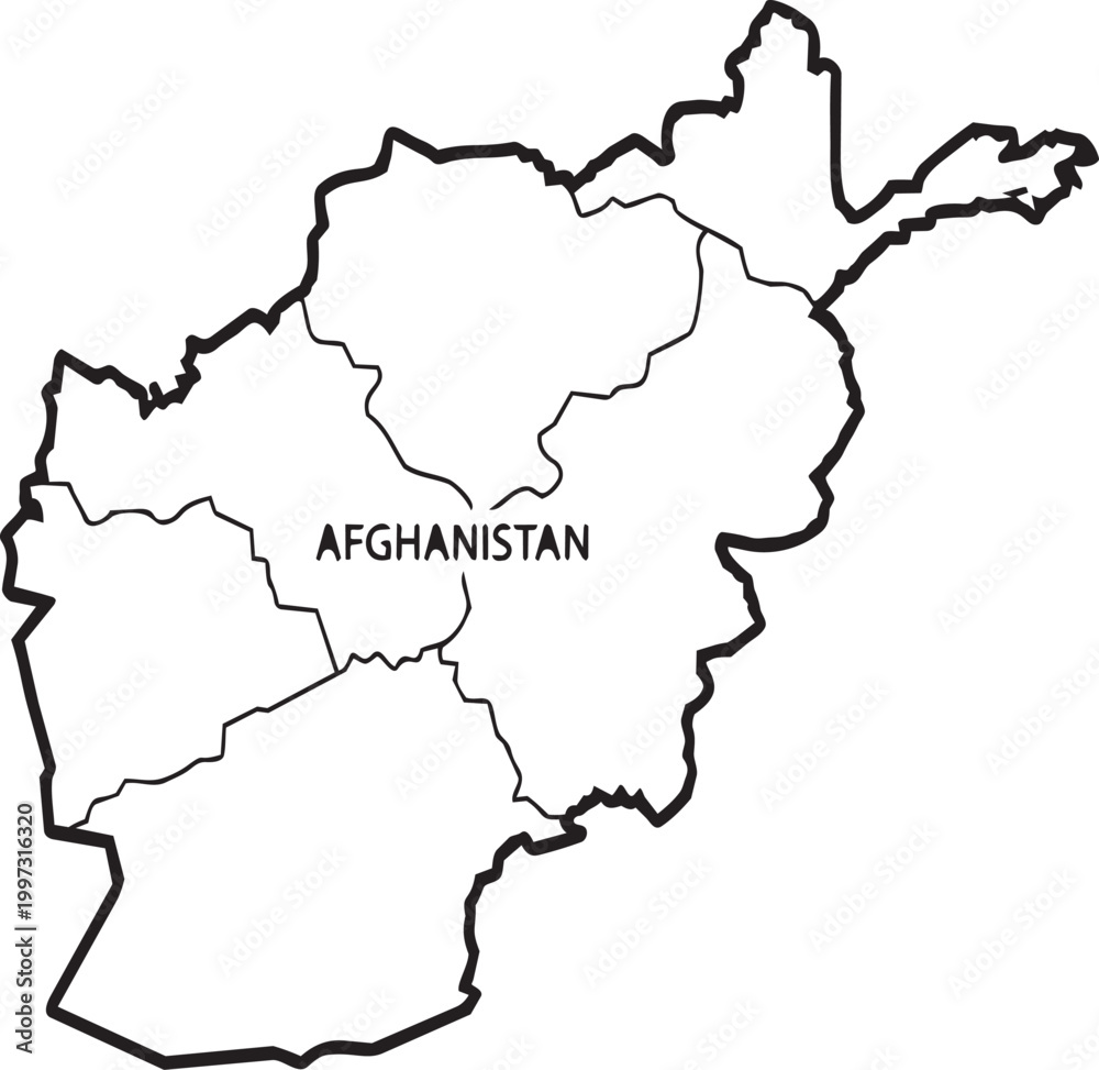 Fototapeta premium Simple outline map of afghanistan with internal regional borders and country name label