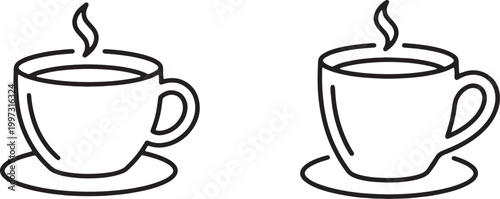 Web, Hot tea cup with saucer icon for morning cafe.