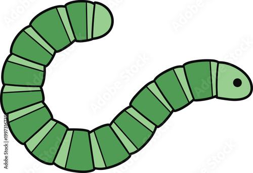 Green Caterpillar Cartoon Illustration with Segmented Body for Nature, Insect Education, Kids Design, and Cute Animal Character Graphics