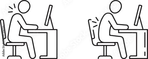 Web, Stressed office worker with headache icon for burnout.