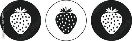 Strawberry Icon Set in Outline and Solid Style for Fresh Fruit, Organic Food Branding, Healthy Eating, and Minimal Vector Design Elements