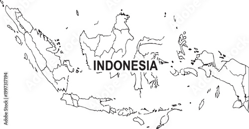 Black and white outline map of indonesia with country name label