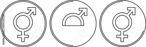 Gender Symbol Icon Set with Male, Female, and Combined Signs in Minimal Line Style for Identity, Equality, and Social Awareness Design