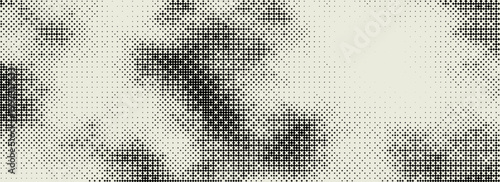 Pixelated bitmap gradient texture. Black and white dither pattern background. 8 bit video game screen wallpaper. Retro glitchy pixel art illustration. Abstract vector wide border