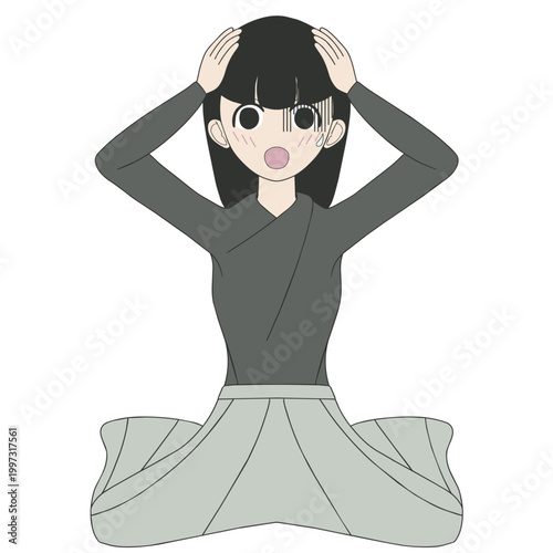 頭を抱えて絶望する女性。失敗やショック、ストレスに打ちひしがれる様子。