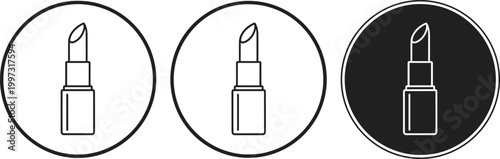 Lipstick Icon Set in Outline and Solid Style for Makeup, Beauty, Cosmetics Branding, Fashion Design, and Personal Care Graphic Elements