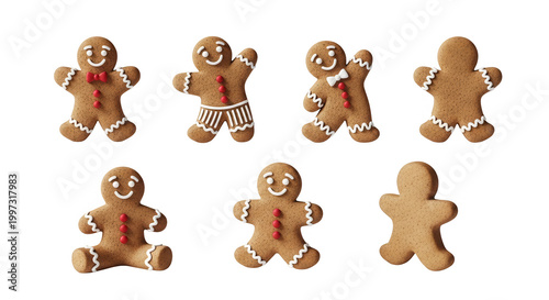 gingerbread men assortment on white various poses celebrating the holiday season christmas cards or recipe blogs