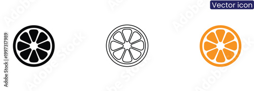 Orange slice icons in black line and orange on white background