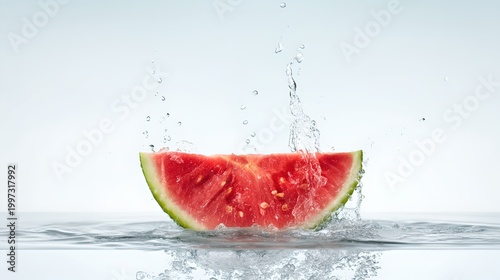 Vibrant fresh watermelon slice with juicy red interior, showcasing summer fruit, healthy snack, hydration benefits, and natural, delicious flavor in a colorful tropical setting