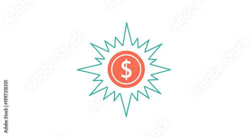 Radiant dollar sign coin representing financial breakthrough with starburst breakthrough financial investment currency business abstract