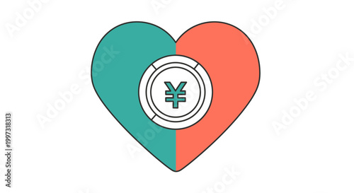 Heart shape with japanese yen symbol in the center currency exchange currency investment financial commerce