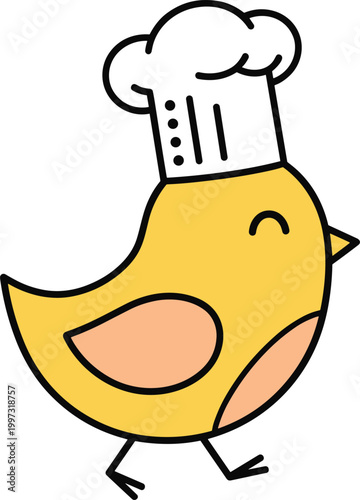 Cute Chick Chef Cartoon Character with Cooking Hat for Food Illustration, Kids Menu Design, Culinary Branding, and Fun Kitchen Theme Graphics