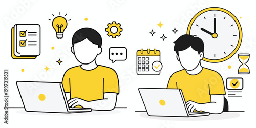 Businessmen working on laptops vector illustration