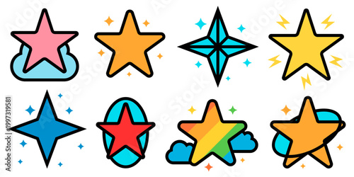 A colorful set of star icons for ratings, reviews, and ratings.