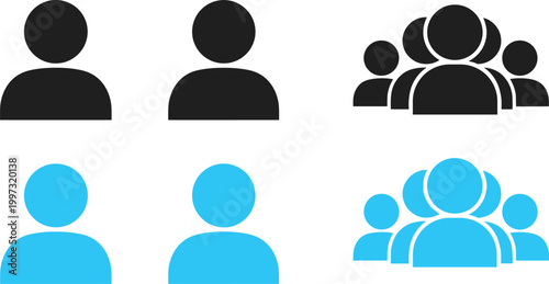 User and Group Icon Set with Single Person and Team Symbols for Social Media, Profile Interface, Community, and Business Communication Design