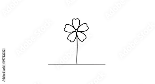Minimalist black and white of a flower with four petals on a stem