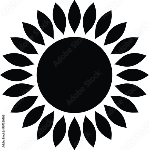 Sunflower Silhouette Icon with Petal Shape Design in Minimal Black Style for Nature, Floral Decoration, Organic Branding, and Vector Graphic Elements