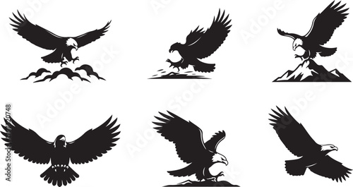 Black and white of six different birds in flight bird silhouettes flying bird shapes
