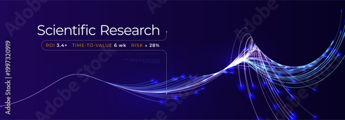 Brain Neurone Flow Effect, Wavy Twisted Neuro Line AI Transformation, Scientific Research Backdrop, Biotech Medtech Innovation Concept. Science Technology Abstract Background. Vector Illustration