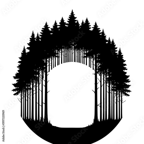 Silhouette of a forest archway, a natural pathway to the unknown.