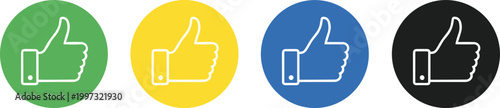 Thumbs Up Icon Set in Multiple Colors with Like and Approval Symbols for Social Media, User Feedback, and Mobile App Interface Design