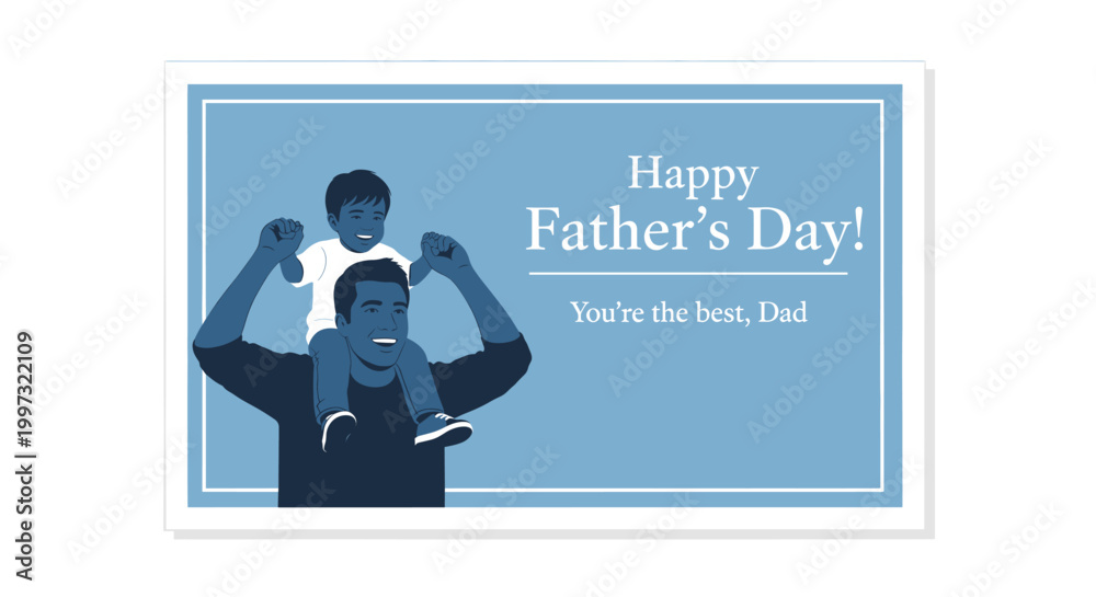 Fototapeta premium A father carrying his son on his shoulders, celebrating Father's Day with a 