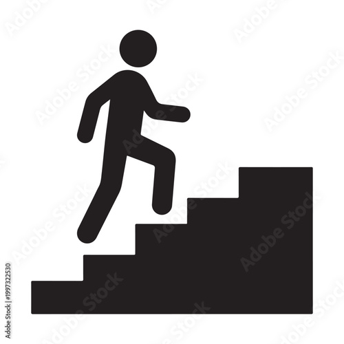 Walking up the stairs or staircase icon vector silhouette