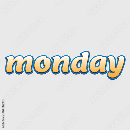 Monday word art text effect with 3D yellow and blue typography style