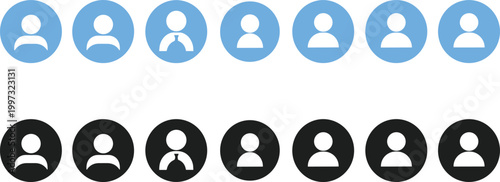 User Profile Avatar Icons Set with Male and Female Silhouettes in Circular Frames for Social Media, Account Management, and User Interface Design